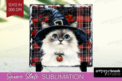 Halloween Cat Slate PNG - Witch Hat Square Slate Sublimation Product Image 1