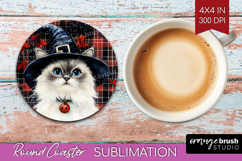 Halloween Cat Round Coaster - Witch Hat Coaster PNG Product Image 1