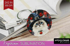 Halloween Cat Keychain PNG - Witch Hat Keychain Sublimation Product Image 1