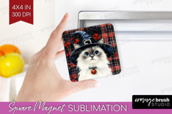 Halloween Cat Magnet Sublimation - Witch Hat Square Magnet Product Image 1