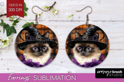 Halloween Cat Round Earrings - Witch Hat PNG Sublimation Product Image 1