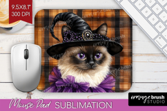 Halloween Cat Mouse Pad Sublimation - Witch Hat Mousepad PNG Product Image 1