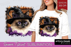 Halloween Cat Square Tshirt Background - Witch Hat PNG Product Image 1