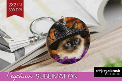 Halloween Cat Keychain PNG - Witch Hat Keychain Sublimation Product Image 1