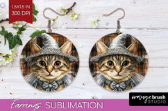 Halloween Cat Round Earrings - Witch Hat PNG Sublimation Product Image 1