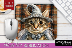 Halloween Cat Mouse Pad Sublimation - Witch Hat Mousepad PNG Product Image 1