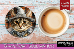 Halloween Cat Round Coaster - Witch Hat Coaster PNG Product Image 1