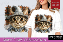 Halloween Cat Square Tshirt Background - Witch Hat PNG Product Image 1
