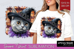 Halloween Cat Square Tshirt Background - Witch Hat PNG Product Image 1