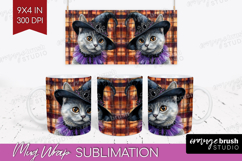 Halloween Cat Mug Wrap - Witch Hat Mug PNG Sublimation Product Image 1