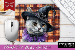 Halloween Cat Mouse Pad Sublimation - Witch Hat Mousepad PNG Product Image 1