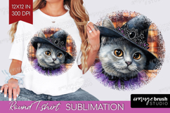 Halloween Cat Round Tshirt Background - Witch Hat PNG Product Image 1