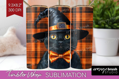 Halloween Cat Tumbler Wrap - Witch Hat Tumbler PNG Product Image 1