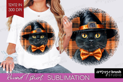 Halloween Cat Round Tshirt Background - Witch Hat PNG Product Image 1