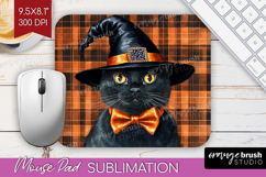 Halloween Cat Mouse Pad Sublimation - Witch Hat Mousepad PNG Product Image 1