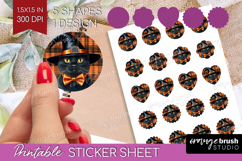 Halloween Cat Round Sticker - Witch Hat Printable Sticker Product Image 1