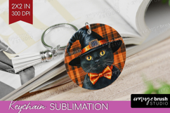 Halloween Cat Keychain PNG - Witch Hat Keychain Sublimation Product Image 1