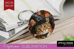 Halloween Cat Keychain PNG - Witch Hat Keychain Sublimation Product Image 1
