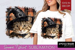 Halloween Cat Square Tshirt Background - Witch Hat PNG Product Image 1