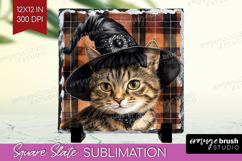 Halloween Cat Slate PNG - Witch Hat Square Slate Sublimation Product Image 1