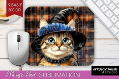 Halloween Cat Mouse Pad Sublimation - Witch Hat Mousepad PNG Product Image 1