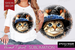 Halloween Cat Round Tshirt Background - Witch Hat PNG Product Image 1