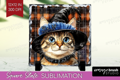 Halloween Cat Slate PNG - Witch Hat Square Slate Sublimation Product Image 1