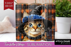 Halloween Cat Tumbler Wrap - Witch Hat Tumbler PNG Product Image 1