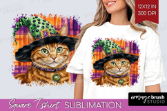 Halloween Cat Square Tshirt Background - Witch Hat PNG Product Image 1