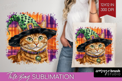Halloween Cat Tote Bag - Witch Hat Tote Bag PNG Sublimation Product Image 1
