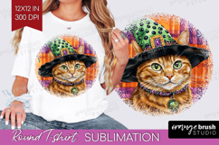Halloween Cat Round Tshirt Background - Witch Hat PNG Product Image 1