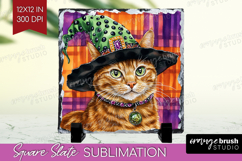 Halloween Cat Slate PNG - Witch Hat Square Slate Sublimation Product Image 1