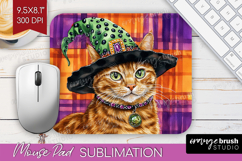 Halloween Cat Mouse Pad Sublimation - Witch Hat Mousepad PNG Product Image 1