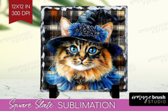 Halloween Cat Slate PNG - Witch Hat Square Slate Sublimation Product Image 1