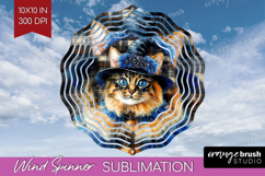 Halloween Cat Wind Spinner Sublimation PNG - Witch Hat Round Product Image 1