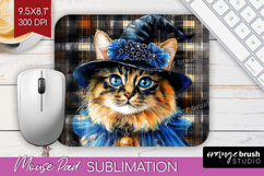 Halloween Cat Mouse Pad Sublimation - Witch Hat Mousepad PNG Product Image 1