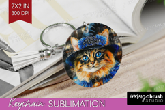 Halloween Cat Keychain PNG - Witch Hat Keychain Sublimation Product Image 1