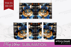 Halloween Cat Mug Wrap - Witch Hat Mug PNG Sublimation Product Image 1