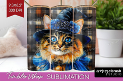 Halloween Cat Tumbler Wrap - Witch Hat Tumbler PNG Product Image 1