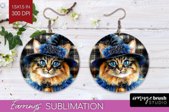 Halloween Cat Round Earrings - Witch Hat PNG Sublimation Product Image 1