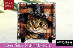 Halloween Cat Slate PNG - Witch Hat Square Slate Sublimation Product Image 1