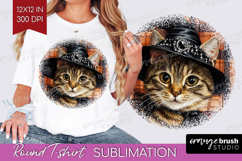 Halloween Cat Round Tshirt Background - Witch Hat PNG Product Image 1