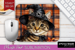 Halloween Cat Mouse Pad Sublimation - Witch Hat Mousepad PNG Product Image 1