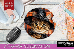 Halloween Cat Car Coaster - Witch Hat Coaster PNG Product Image 1