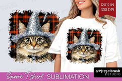 Halloween Cat Square Tshirt Background - Witch Hat PNG Product Image 1