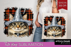 Halloween Cat Tote Bag - Witch Hat Tote Bag PNG Sublimation Product Image 1