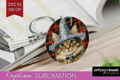 Halloween Cat Keychain PNG - Witch Hat Keychain Sublimation Product Image 1