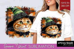 Halloween Cat Square Tshirt Background - Witch Hat PNG Product Image 1