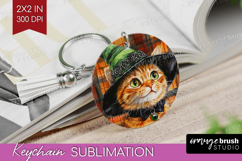Halloween Cat Keychain PNG - Witch Hat Keychain Sublimation Product Image 1