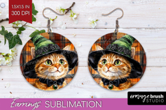 Halloween Cat Round Earrings - Witch Hat PNG Sublimation Product Image 1